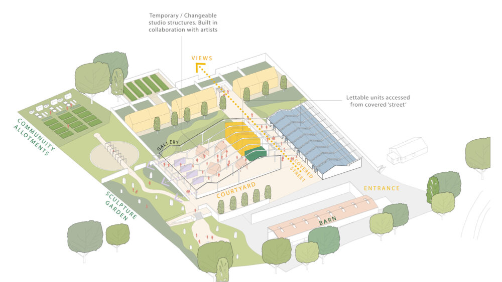 Treyford-Barns-Competition-aerial-view-internal-masterplan-George-and-James-Architects_