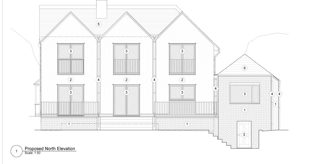 Rear garden elevation orthographic drawing