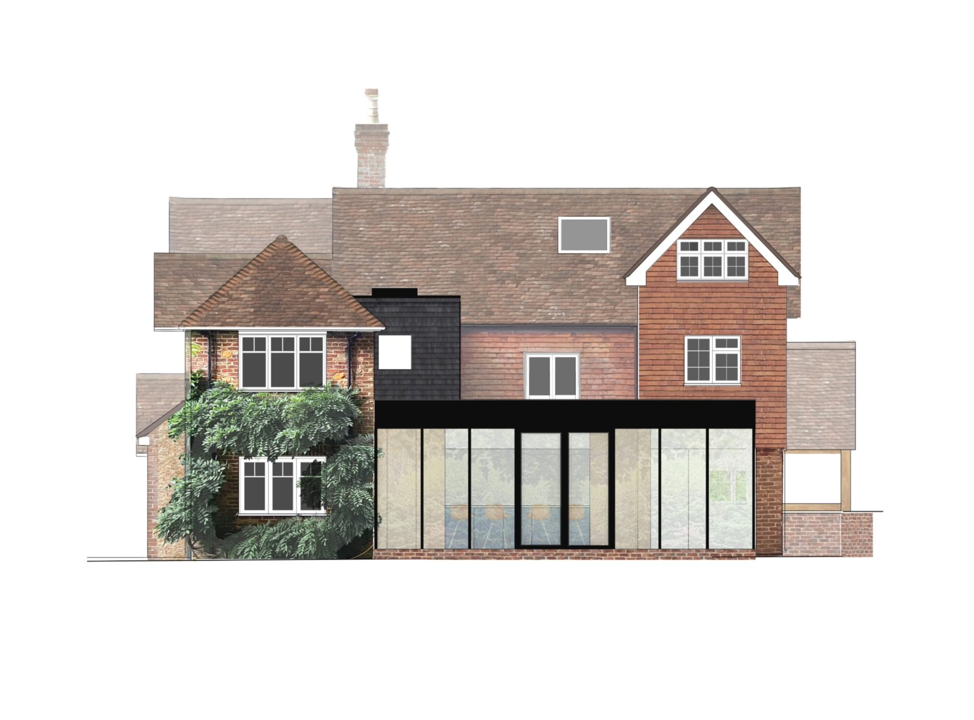 Illustrated elevation of the glass addition to the house